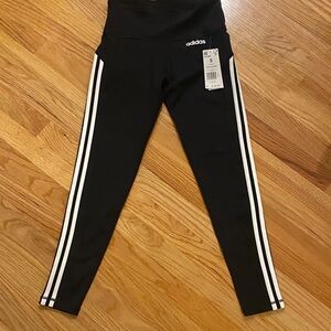 Adidas Womens Small S 7/8 3-Stripe Leggings Black White